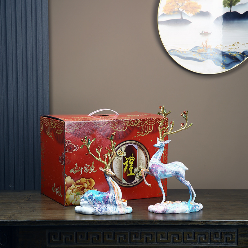 Sveķu briedis figūriņa, ķīniešu stila dekoratīvā skulptūra mājām vai birojam, ideāla dāvana