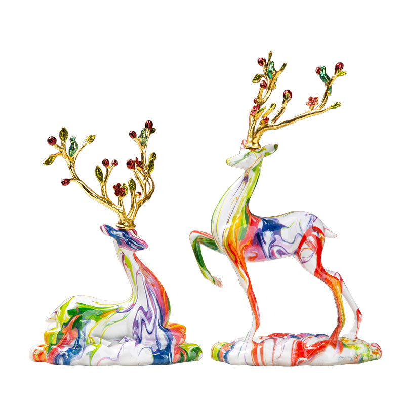 Sveķu briedis figūriņa, ķīniešu stila dekoratīvā skulptūra mājām vai birojam, ideāla dāvana