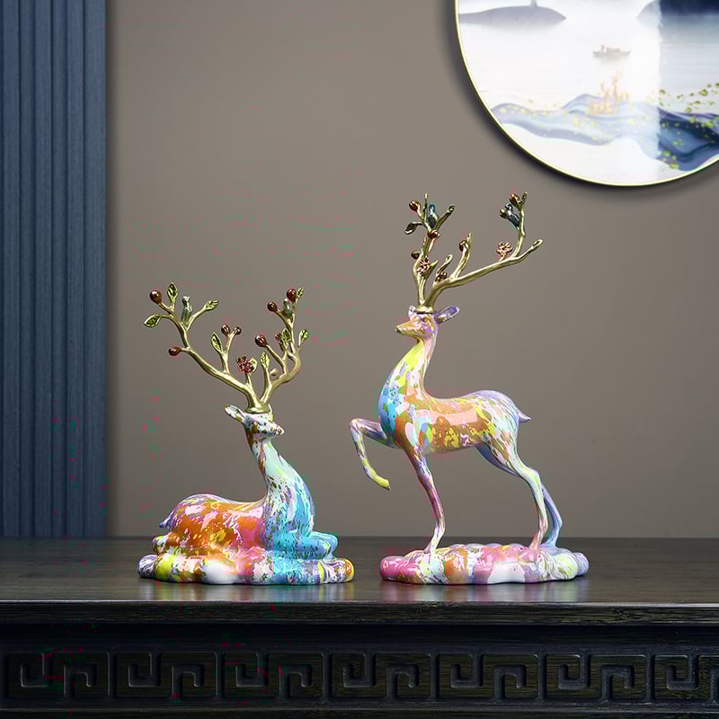 Sveķu briedis figūriņa, ķīniešu stila dekoratīvā skulptūra mājām vai birojam, ideāla dāvana