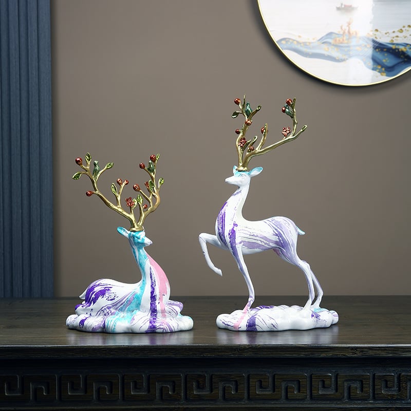 Sveķu briedis figūriņa, ķīniešu stila dekoratīvā skulptūra mājām vai birojam, ideāla dāvana