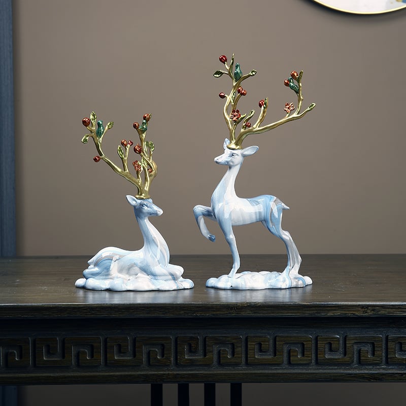 Sveķu briedis figūriņa, ķīniešu stila dekoratīvā skulptūra mājām vai birojam, ideāla dāvana