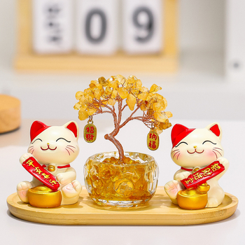 Sveķu laimes koks ar kaķi – biroja un viesistabas dekora, mūsdienīgs minimālisms stils (Materiāls: Sveķi; Stils: Mūsdienīgs minimālisms; Tēma: Citrins laimes koks ar kaķi; Kategorija: Sveķu amatniecība; Zīmols: Ruijie)