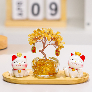 Sveķu laimes koks ar kaķi – biroja un viesistabas dekora, mūsdienīgs minimālisms stils (Materiāls: Sveķi; Stils: Mūsdienīgs minimālisms; Tēma: Citrins laimes koks ar kaķi; Kategorija: Sveķu amatniecība; Zīmols: Ruijie)