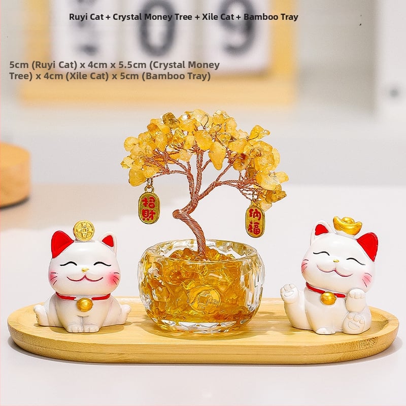 Sveķu laimes koks ar kaķi – biroja un viesistabas dekora, mūsdienīgs minimālisms stils (Materiāls: Sveķi; Stils: Mūsdienīgs minimālisms; Tēma: Citrins laimes koks ar kaķi; Kategorija: Sveķu amatniecība; Zīmols: Ruijie)