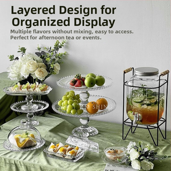 Qianka Stikla augļu un desertu demonstrācijas šķīvis, apaļš, virsma ar intarsiju, franču stils