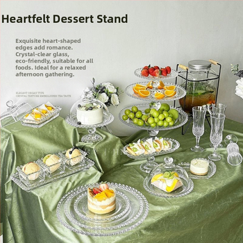 Qianka Stikla augļu un desertu demonstrācijas šķīvis, apaļš, virsma ar intarsiju, franču stils