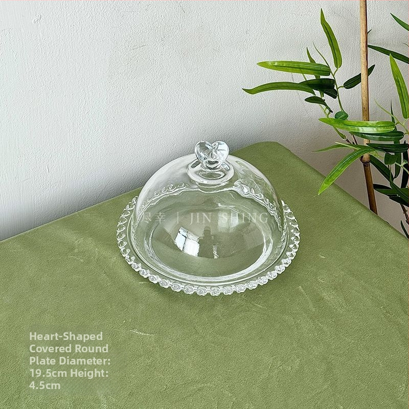 Qianka Stikla augļu un desertu demonstrācijas šķīvis, apaļš, virsma ar intarsiju, franču stils