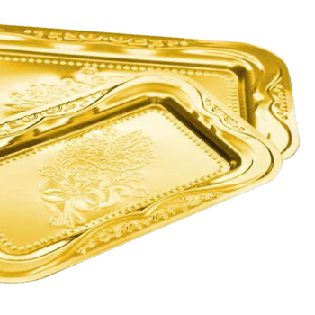 Nerūsējošā tērauda zeltītais trauks – reljefa pārklājums, franču retro stils – taisnstūra vai apaļa forma, rotaslietu un servēšanas trauks