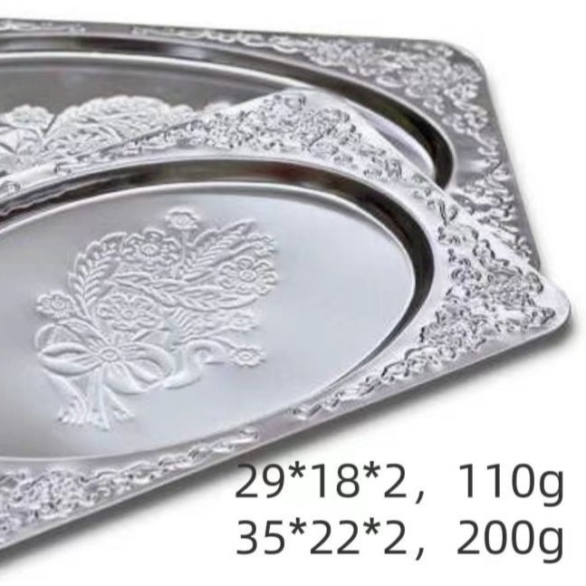 Nerūsējošā tērauda zeltītais trauks – reljefa pārklājums, franču retro stils – taisnstūra vai apaļa forma, rotaslietu un servēšanas trauks