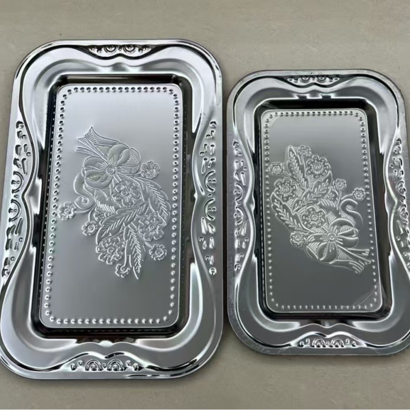 Nerūsējošā tērauda zeltītais trauks – reljefa pārklājums, franču retro stils – taisnstūra vai apaļa forma, rotaslietu un servēšanas trauks