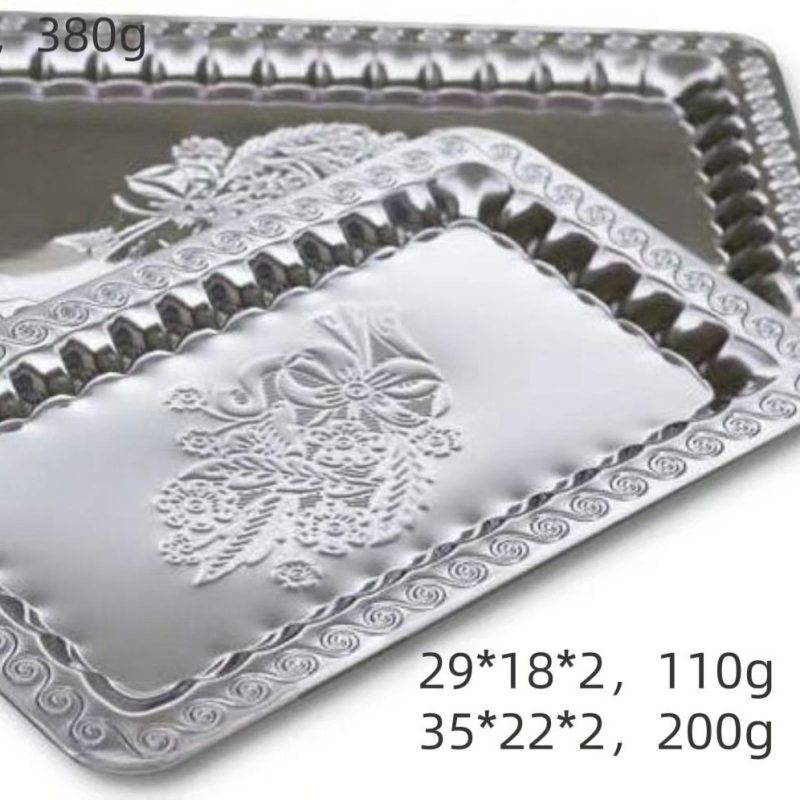 Nerūsējošā tērauda zeltītais trauks – reljefa pārklājums, franču retro stils – taisnstūra vai apaļa forma, rotaslietu un servēšanas trauks