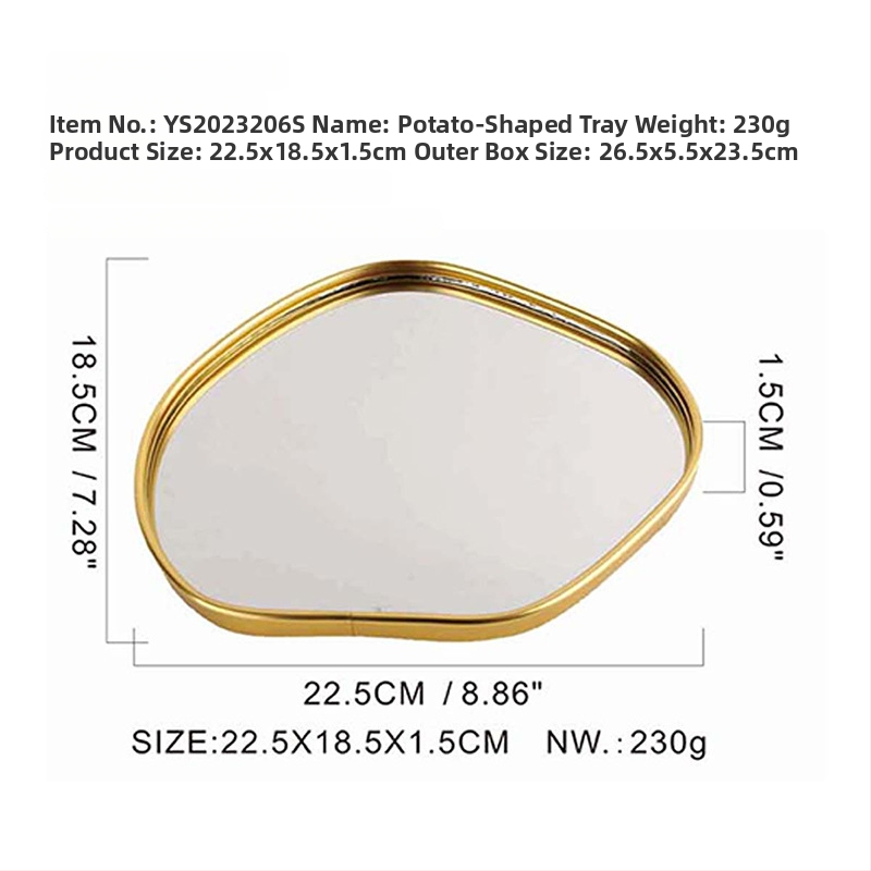 Viegls luksusa stila metāla spoguļa trauks ar daudzpusīgu neregulāru formu, pakaramais spogulis dzīvojamai istabai