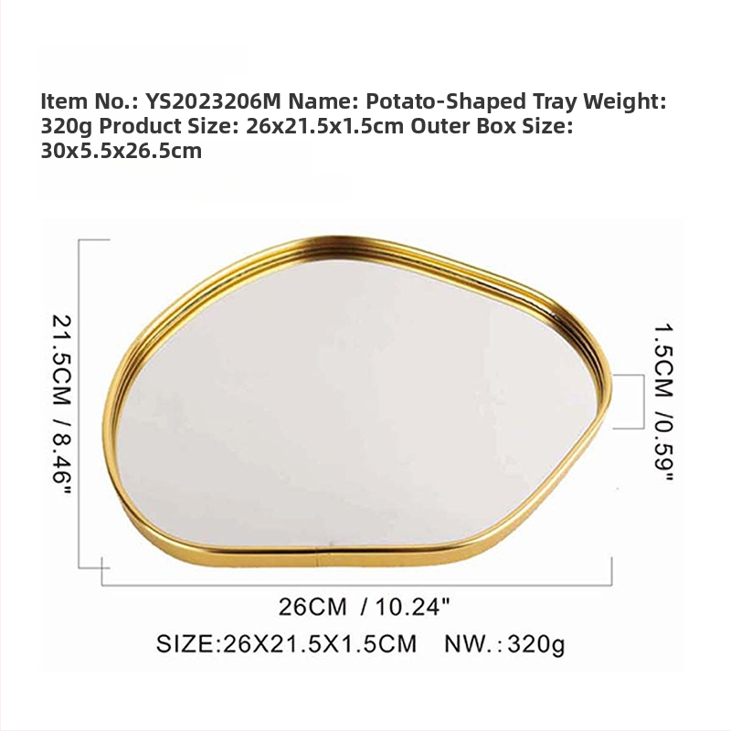 Viegls luksusa stila metāla spoguļa trauks ar daudzpusīgu neregulāru formu, pakaramais spogulis dzīvojamai istabai