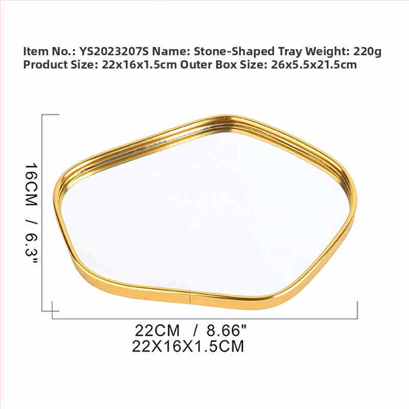 Viegls luksusa stila metāla spoguļa trauks ar daudzpusīgu neregulāru formu, pakaramais spogulis dzīvojamai istabai