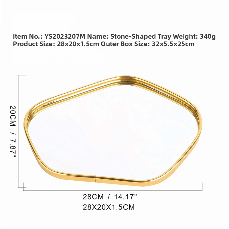 Viegls luksusa stila metāla spoguļa trauks ar daudzpusīgu neregulāru formu, pakaramais spogulis dzīvojamai istabai