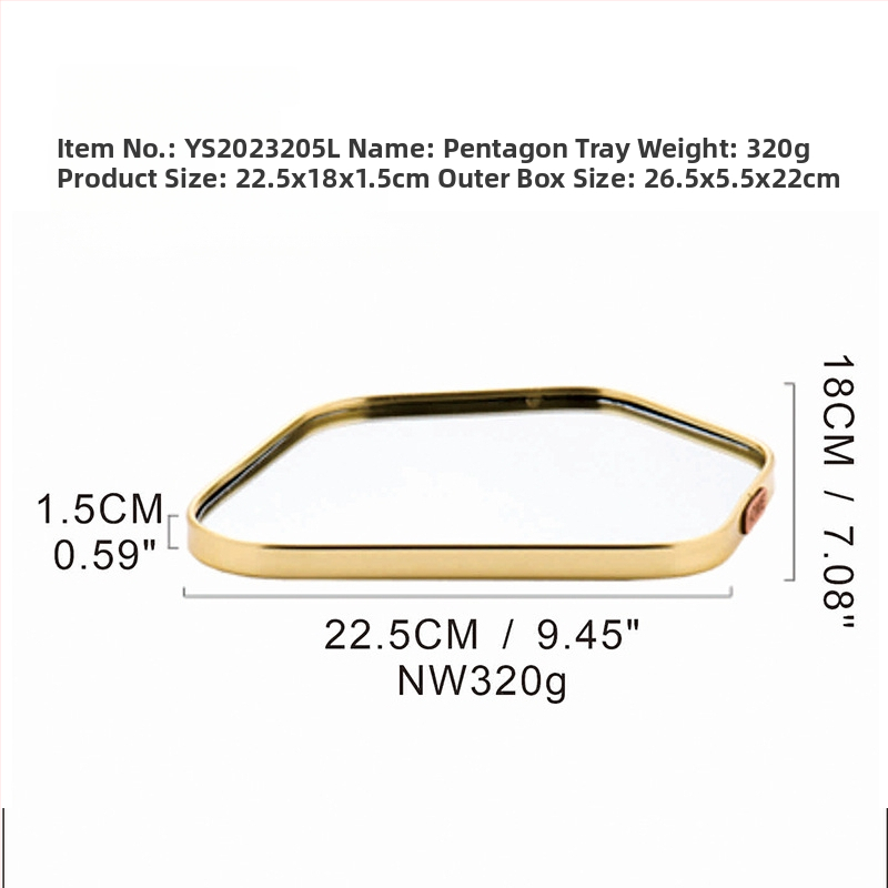 Viegls luksusa stila metāla spoguļa trauks ar daudzpusīgu neregulāru formu, pakaramais spogulis dzīvojamai istabai