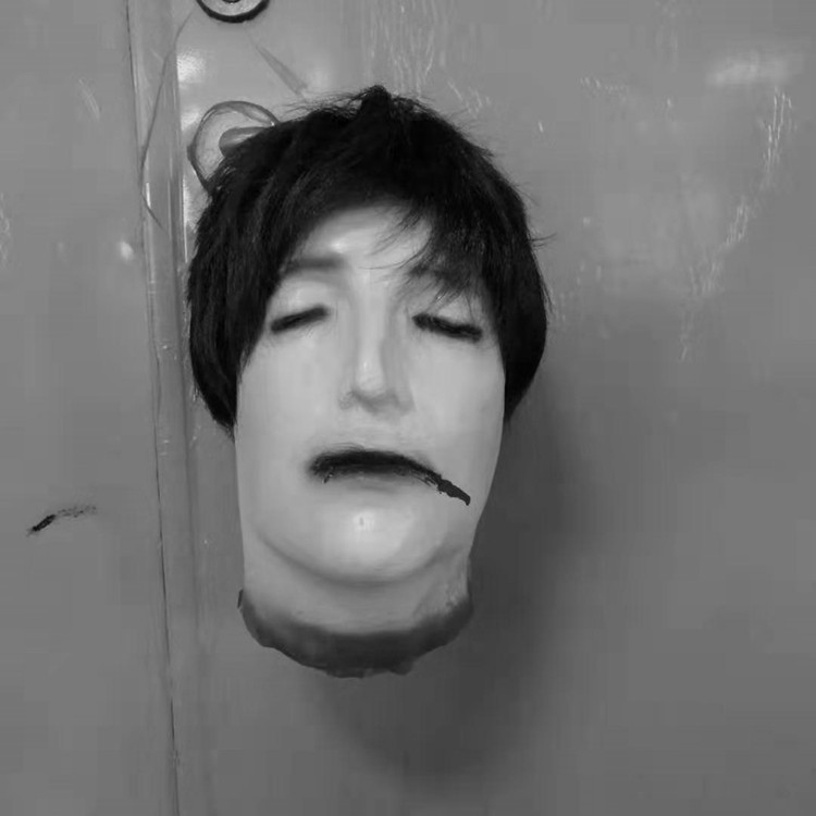 Helovyno baro dekoracija - bauginantis vaiduoklis su ilgais plaukais, Huida latex, medžiaga 109099