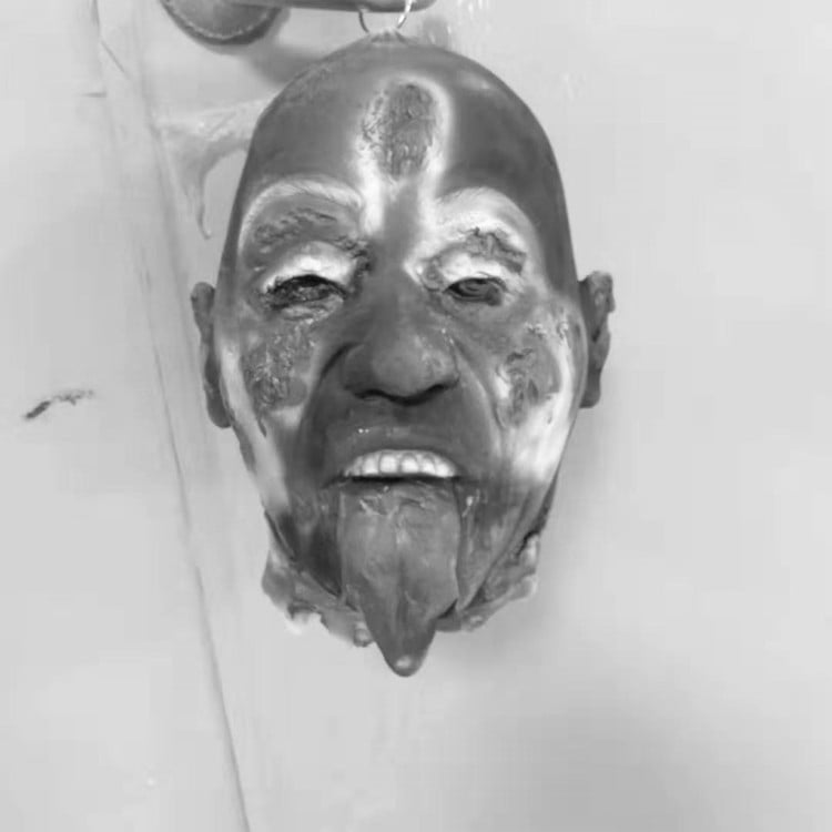 Helovyno baro dekoracija - bauginantis vaiduoklis su ilgais plaukais, Huida latex, medžiaga 109099