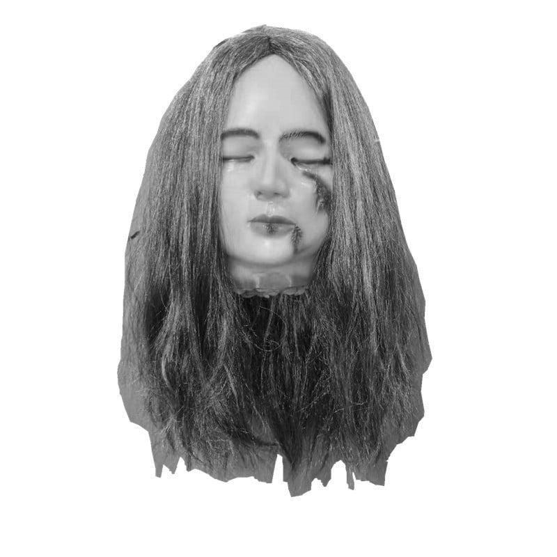 Helovyno baro dekoracija - bauginantis vaiduoklis su ilgais plaukais, Huida latex, medžiaga 109099