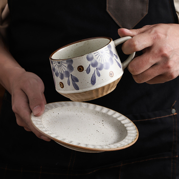 Keramikas kafas krūze ar ziedu rakstu, retro stilā, divu vienību komplekts, mikroviļņu krāsnij droša un izturīga pret augstām temperatūrām