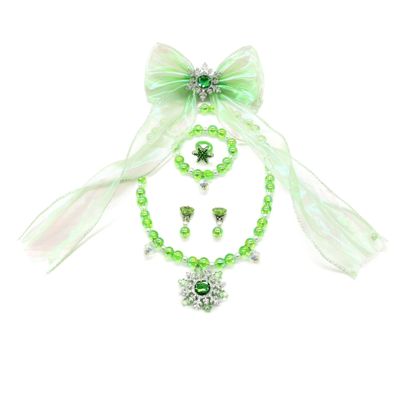 Bērnu juvelierizstrādājumu komplekts: kaklarota un rokassprādze ar sniegpārslām pērlītēm (Materiāls: Plastmasa/rezīns; Stils: Bērni; Vecums: 3–6, 6–10 un virs 10; Iepakojums: atsevišķi iepakots; Izlaiduma sezona: 2024. vasara)