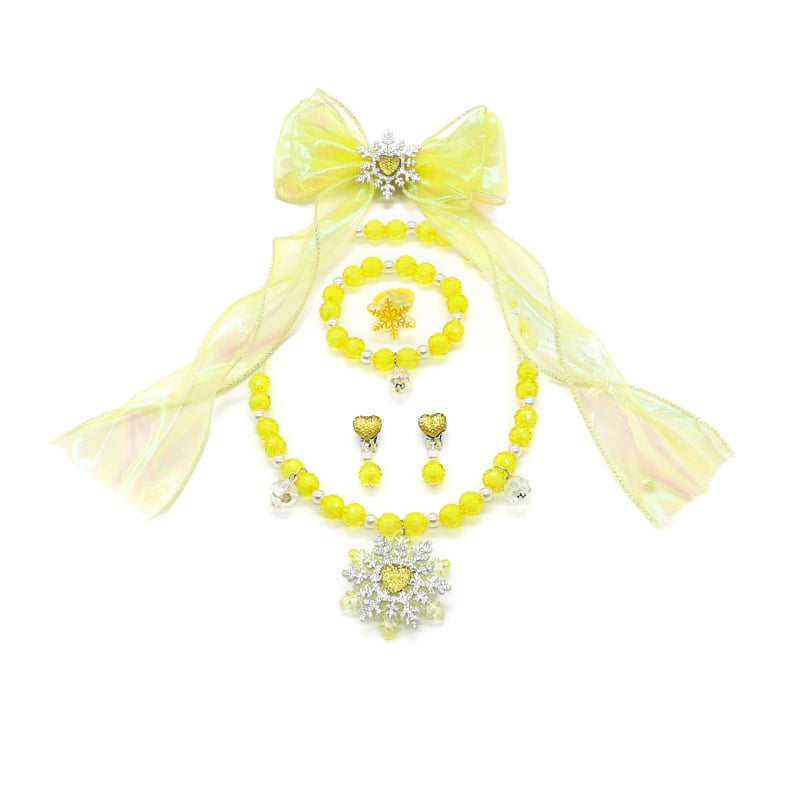 Bērnu juvelierizstrādājumu komplekts: kaklarota un rokassprādze ar sniegpārslām pērlītēm (Materiāls: Plastmasa/rezīns; Stils: Bērni; Vecums: 3–6, 6–10 un virs 10; Iepakojums: atsevišķi iepakots; Izlaiduma sezona: 2024. vasara)