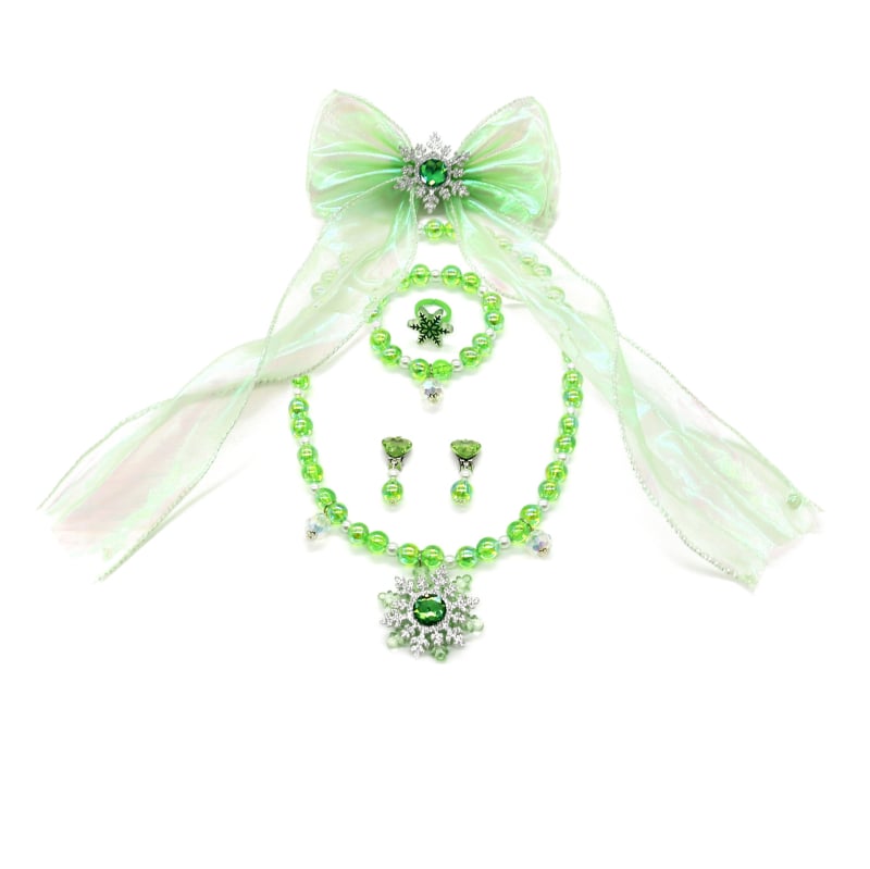 Bērnu juvelierizstrādājumu komplekts: kaklarota un rokassprādze ar sniegpārslām pērlītēm (Materiāls: Plastmasa/rezīns; Stils: Bērni; Vecums: 3–6, 6–10 un virs 10; Iepakojums: atsevišķi iepakots; Izlaiduma sezona: 2024. vasara)