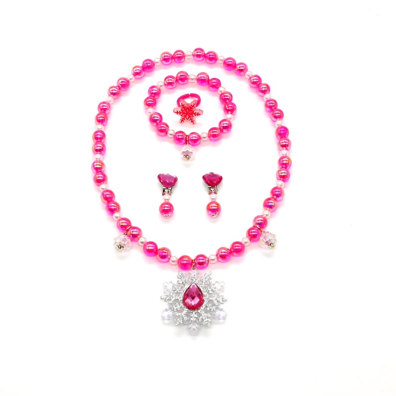 Bērnu juvelierizstrādājumu komplekts: kaklarota un rokassprādze ar sniegpārslām pērlītēm (Materiāls: Plastmasa/rezīns; Stils: Bērni; Vecums: 3–6, 6–10 un virs 10; Iepakojums: atsevišķi iepakots; Izlaiduma sezona: 2024. vasara)