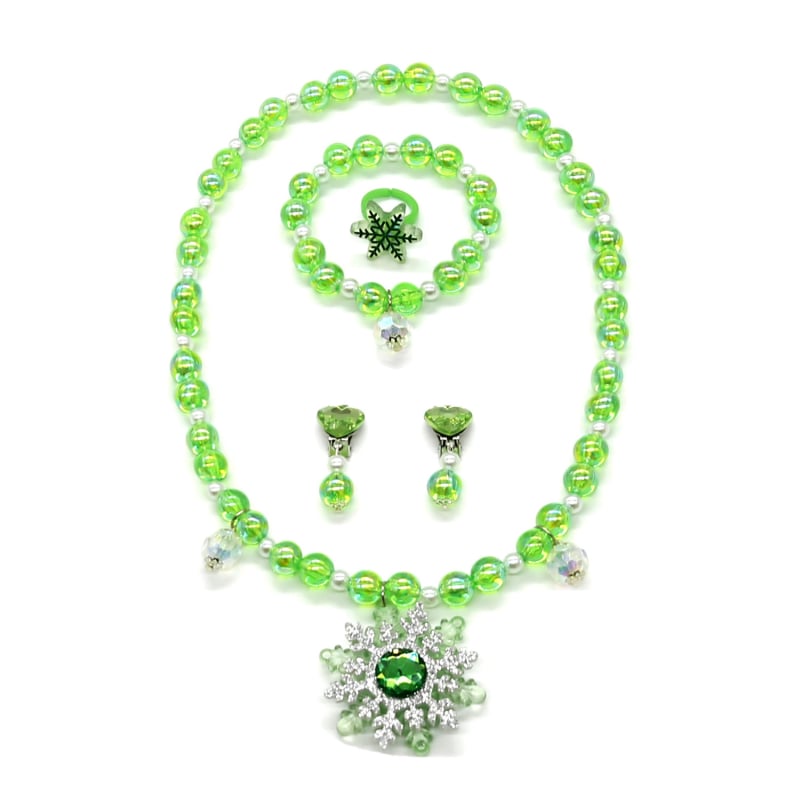 Bērnu juvelierizstrādājumu komplekts: kaklarota un rokassprādze ar sniegpārslām pērlītēm (Materiāls: Plastmasa/rezīns; Stils: Bērni; Vecums: 3–6, 6–10 un virs 10; Iepakojums: atsevišķi iepakots; Izlaiduma sezona: 2024. vasara)