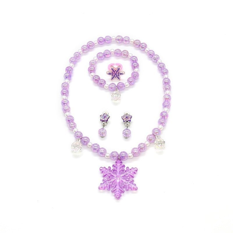 Bērnu juvelierizstrādājumu komplekts: kaklarota un rokassprādze ar sniegpārslām pērlītēm (Materiāls: Plastmasa/rezīns; Stils: Bērni; Vecums: 3–6, 6–10 un virs 10; Iepakojums: atsevišķi iepakots; Izlaiduma sezona: 2024. vasara)