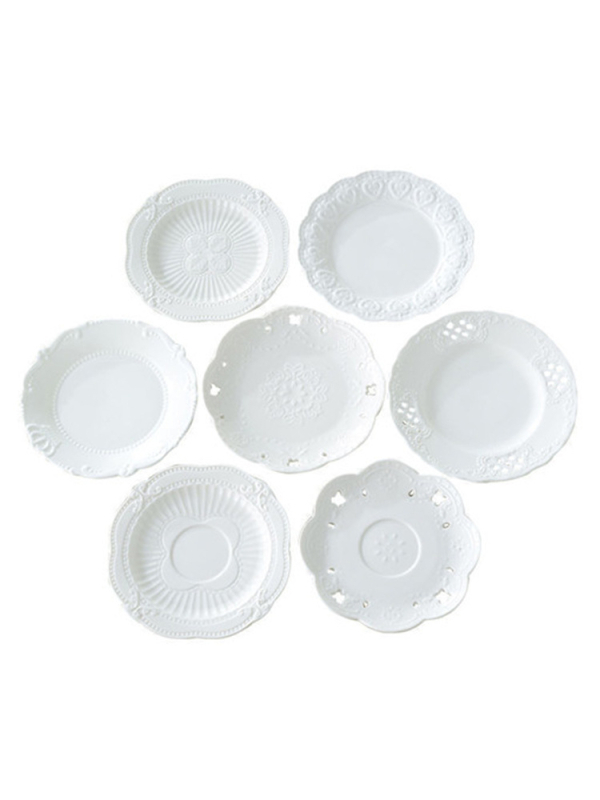 Porcelāna apļveida šķīvis kūkām un dim sum, Eiropas stila reljefs, podglazūras krāsa, mikroviļņu drošs, pielāgojams