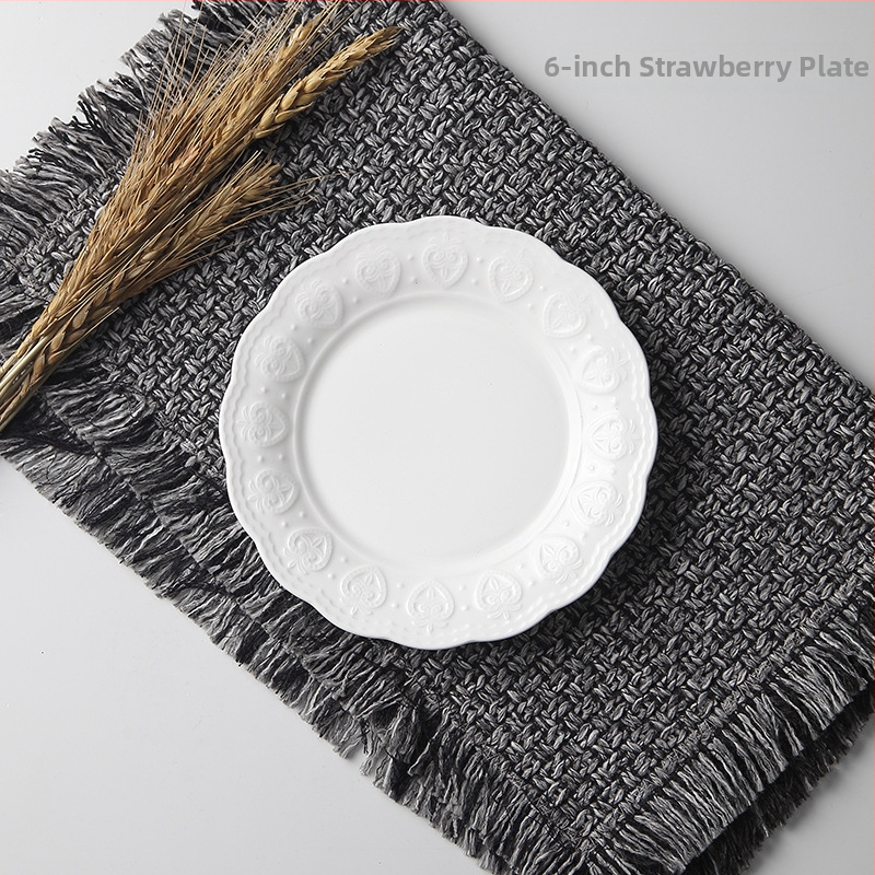 Porcelāna apļveida šķīvis kūkām un dim sum, Eiropas stila reljefs, podglazūras krāsa, mikroviļņu drošs, pielāgojams