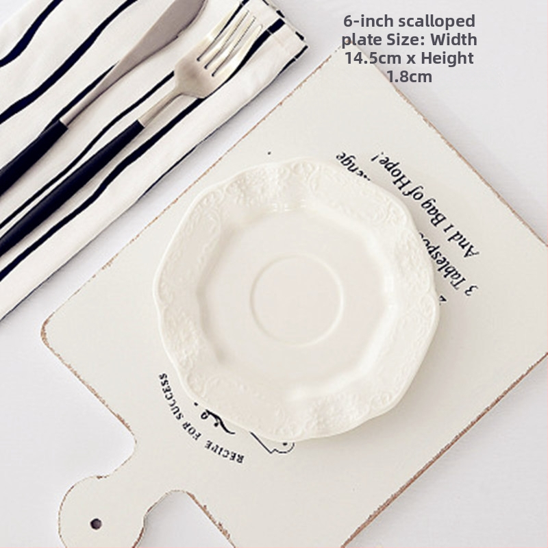 Porcelāna apļveida šķīvis kūkām un dim sum, Eiropas stila reljefs, podglazūras krāsa, mikroviļņu drošs, pielāgojams