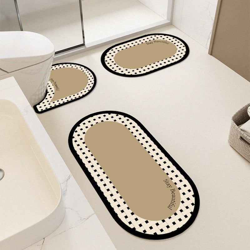 Комплект от три овални диатомитни подложки за баня и вход – бързосъхнещи, перящи се, стил лукс