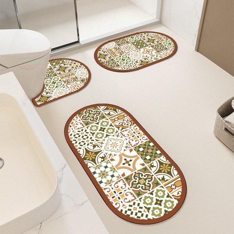 Комплект от три овални диатомитни подложки за баня и вход – бързосъхнещи, перящи се, стил лукс