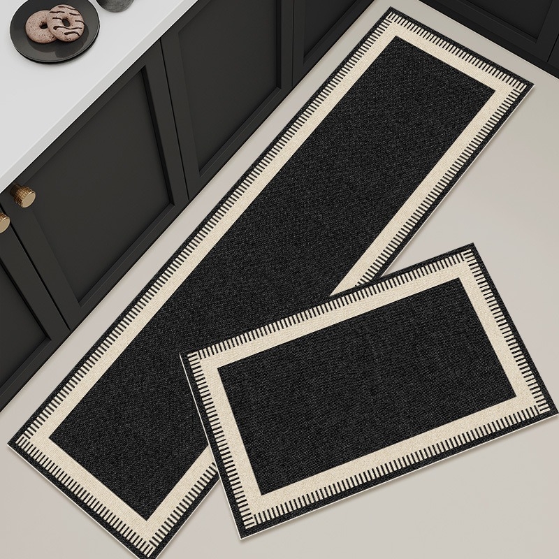 Divu gabalu virtuves grīdas paklājiņš, no poliestera šķiedras, drukāts, kvadrātformas, vienkrāsains/geometrisks raksts, mazgājams, franču stils, vieglais grezums