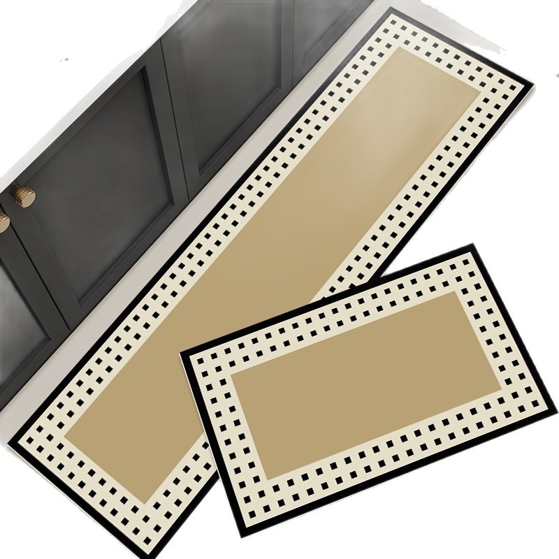 Divu gabalu virtuves grīdas paklājiņš, no poliestera šķiedras, drukāts, kvadrātformas, vienkrāsains/geometrisks raksts, mazgājams, franču stils, vieglais grezums