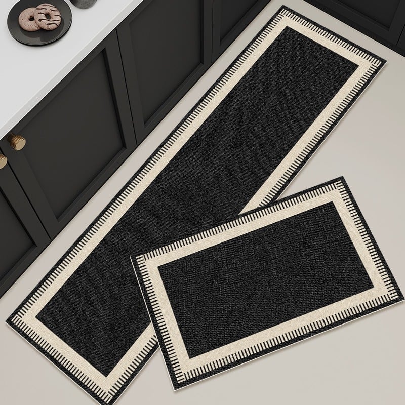 Divu gabalu virtuves grīdas paklājiņš, no poliestera šķiedras, drukāts, kvadrātformas, vienkrāsains/geometrisks raksts, mazgājams, franču stils, vieglais grezums