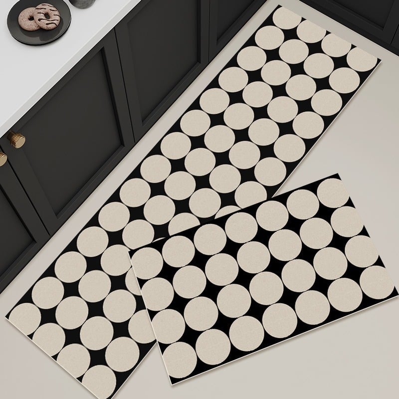 Divu gabalu virtuves grīdas paklājiņš, no poliestera šķiedras, drukāts, kvadrātformas, vienkrāsains/geometrisks raksts, mazgājams, franču stils, vieglais grezums
