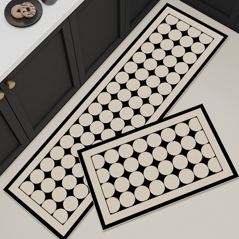 Divu gabalu virtuves grīdas paklājiņš, no poliestera šķiedras, drukāts, kvadrātformas, vienkrāsains/geometrisks raksts, mazgājams, franču stils, vieglais grezums