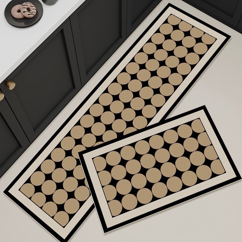 Divu gabalu virtuves grīdas paklājiņš, no poliestera šķiedras, drukāts, kvadrātformas, vienkrāsains/geometrisks raksts, mazgājams, franču stils, vieglais grezums