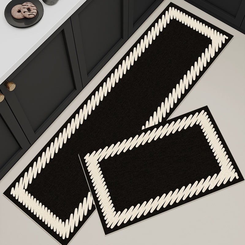 Divu gabalu virtuves grīdas paklājiņš, no poliestera šķiedras, drukāts, kvadrātformas, vienkrāsains/geometrisks raksts, mazgājams, franču stils, vieglais grezums