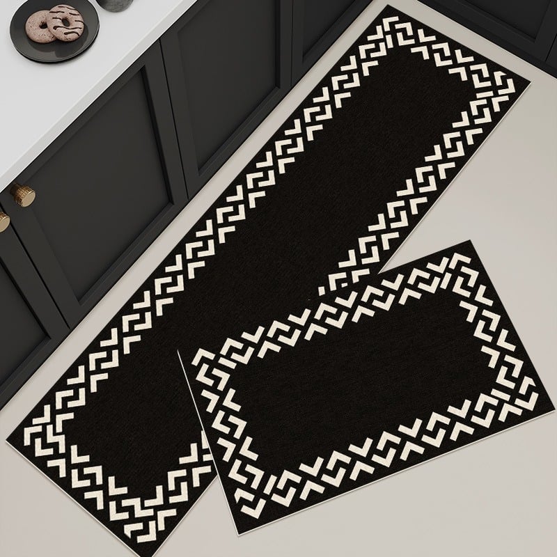 Divu gabalu virtuves grīdas paklājiņš, no poliestera šķiedras, drukāts, kvadrātformas, vienkrāsains/geometrisks raksts, mazgājams, franču stils, vieglais grezums