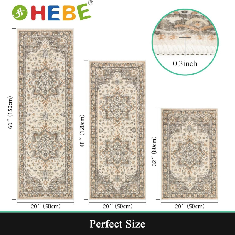 Jingnan Bohēmisks velūra poliesteru virtuves paklāju komplekts, kvadrāta forma, ģeometriskais raksts, mazgājams, akupunktūras izpilde