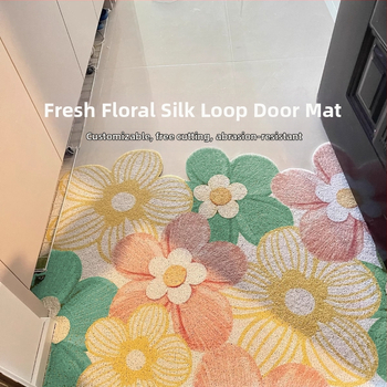 Ieejas durvju paklājs ar ziedu motīvu, materiāls: stieples cilpa, forma: ārpuszemes, stils: eļļas glezna, mazgājams