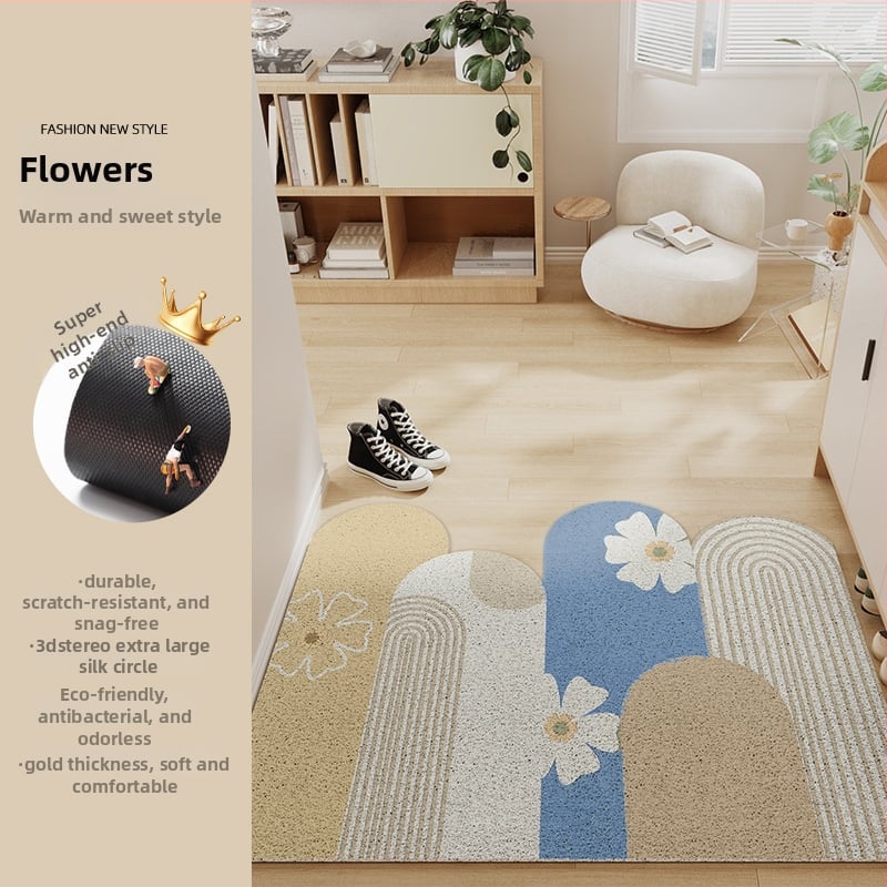 Ieejas durvju paklājs ar ziedu motīvu, materiāls: stieples cilpa, forma: ārpuszemes, stils: eļļas glezna, mazgājams