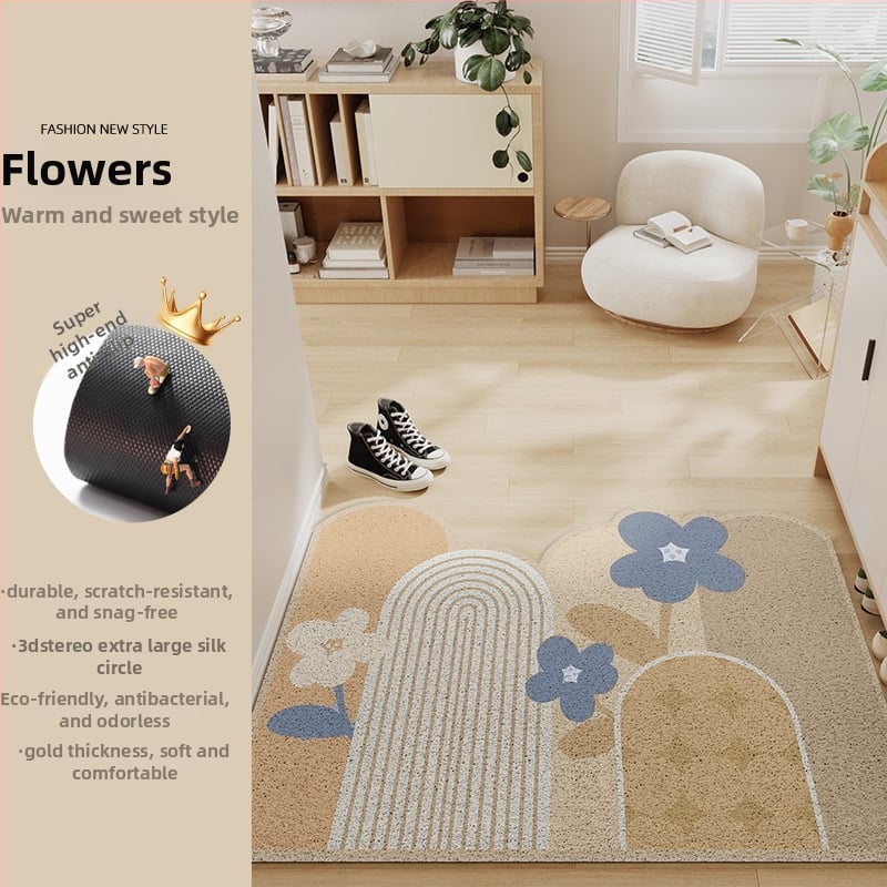 Ieejas durvju paklājs ar ziedu motīvu, materiāls: stieples cilpa, forma: ārpuszemes, stils: eļļas glezna, mazgājams