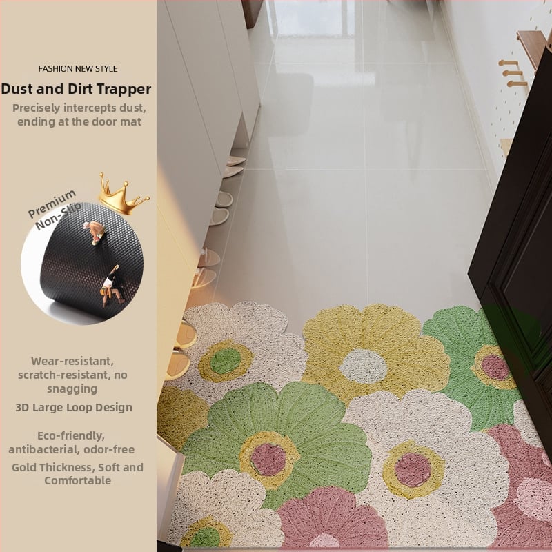 Ieejas durvju paklājs ar ziedu motīvu, materiāls: stieples cilpa, forma: ārpuszemes, stils: eļļas glezna, mazgājams