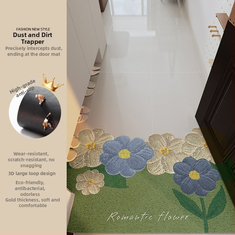 Ieejas durvju paklājs ar ziedu motīvu, materiāls: stieples cilpa, forma: ārpuszemes, stils: eļļas glezna, mazgājams