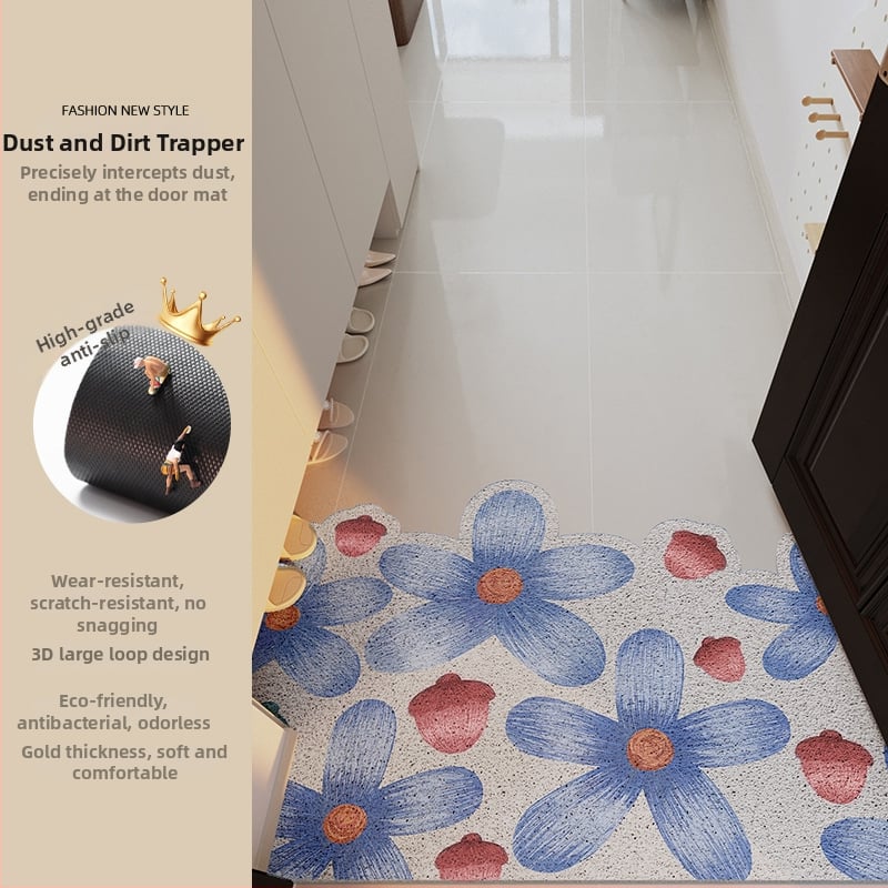 Ieejas durvju paklājs ar ziedu motīvu, materiāls: stieples cilpa, forma: ārpuszemes, stils: eļļas glezna, mazgājams